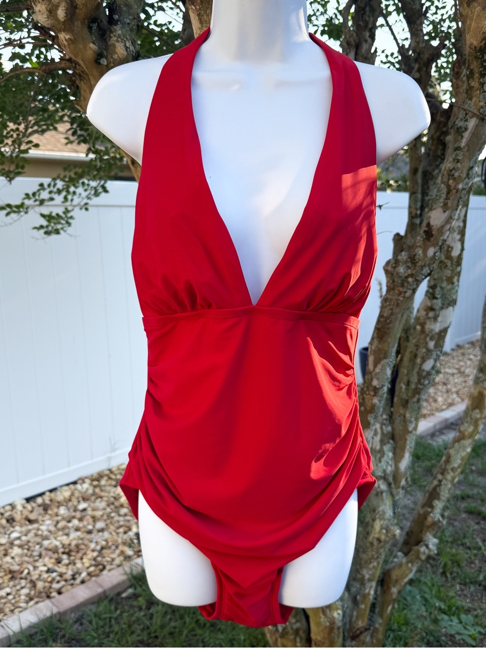 Tommy Hilfiger Red Halter One Piece Swimsuit Ruched Size 14